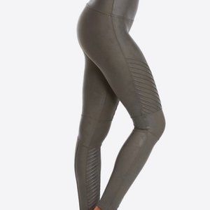 Spanx Faux SAF Leather Moto Leggings in Gunmetal